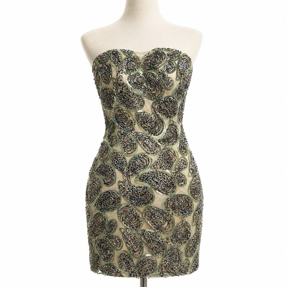 VTG Tony Bowls Paisley Sequin Mesh Overlay Animal Print Mini Prom Dress 4 NWT